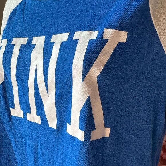 PINK Victoria’s Secret (Small) Blue Quarter Sleeve 'PINK' Top - Picture 4 of 7